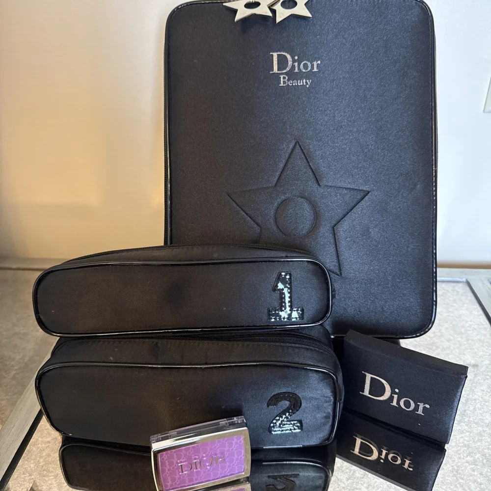 Christian Dior Rosy Glow Cheek & 4pc Dior Black Satin Cosmetic Set Vintage